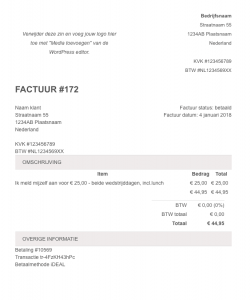 Voorbeeld factuur Paytium