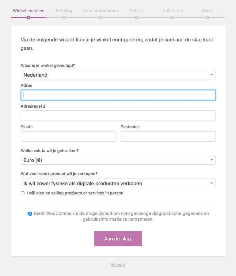 woocommerce handleiding stap 1